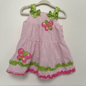 Kids pink & green gingham ruffle sundress with bloomer. Emily Rose size 12month